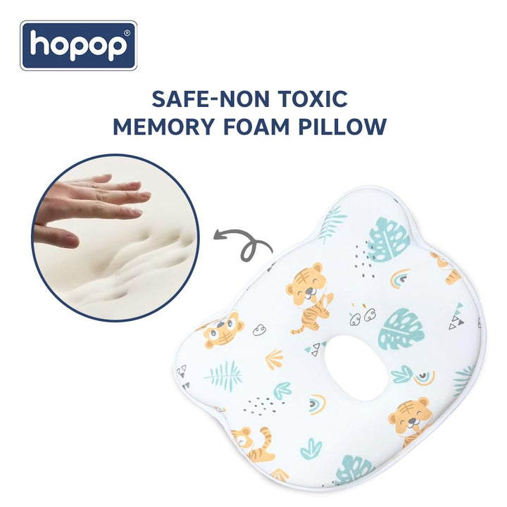 Hopop Soft & Comfortable Microfiber Baby Pillow | Fluffy Sleeping Pillow with Cover - Tiger Print