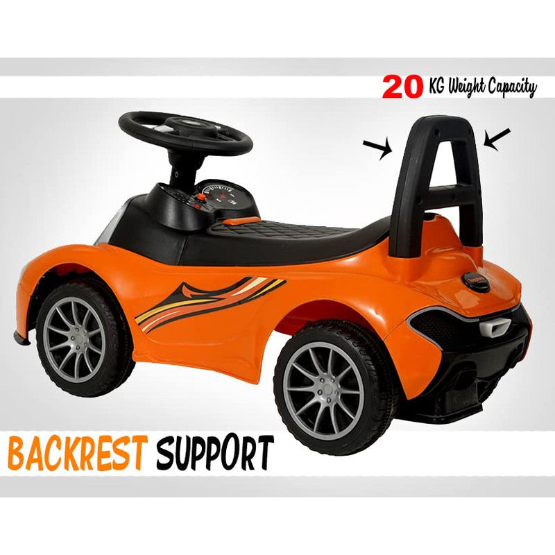 Non Battery Operated Ride On with Music and Lights | 1 to 4 years | McLaren Car (Orange) | COD not Available