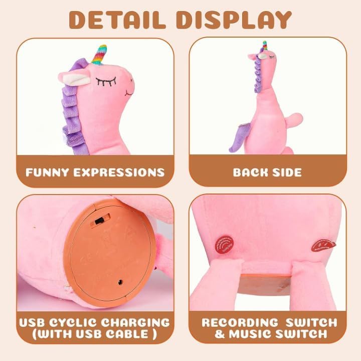 Dancing Unicorn Plush Toy Wriggle & Singing Recording Repeat What You Say (Assorted Colours)