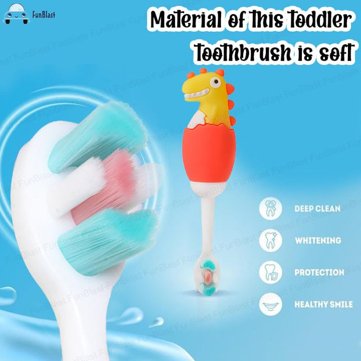 FunBlast Dinosaur Kids Toothbrush | Extra Soft Microfiber Bristle Animal Design Manual Toothbrush | Assorted Colour