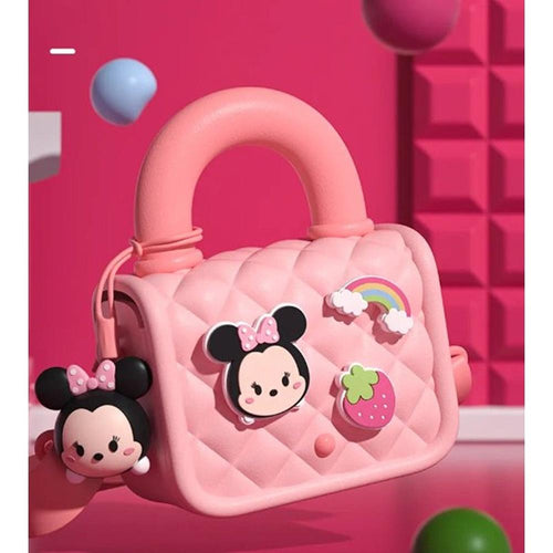 Quilted Pink Handbag with Charms - Cute Cartoon Shoulder Bag (4-8 Years) | Assorted Colors