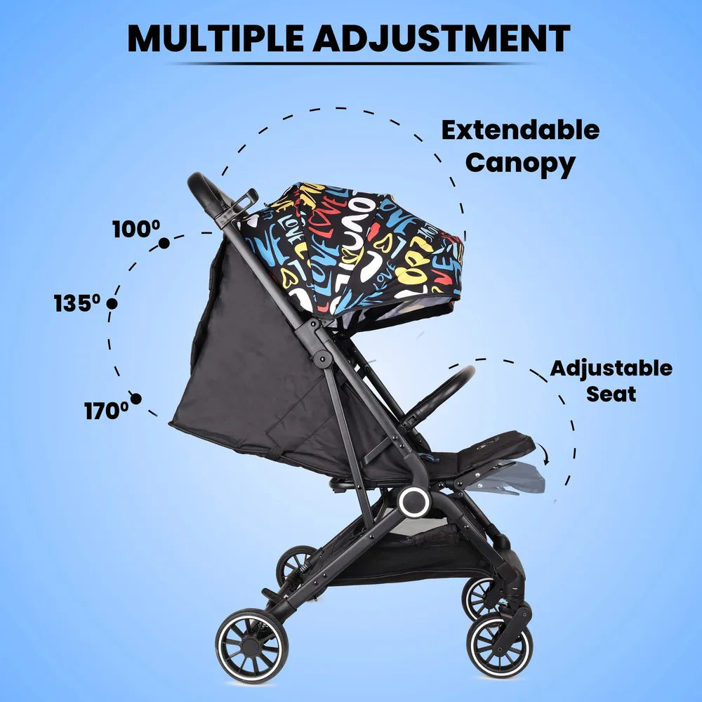 Tinyberg Baby Stroller with 5 Point Safety Belt | Upto 25 Kg | One Hand Fold | Cabin Stroller | Multiple Recline | FeatherLite