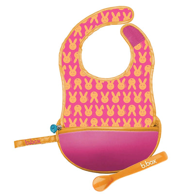 Travel Bib & Flexible Soft Bite Spoon Set Hip Hop Pink Orange