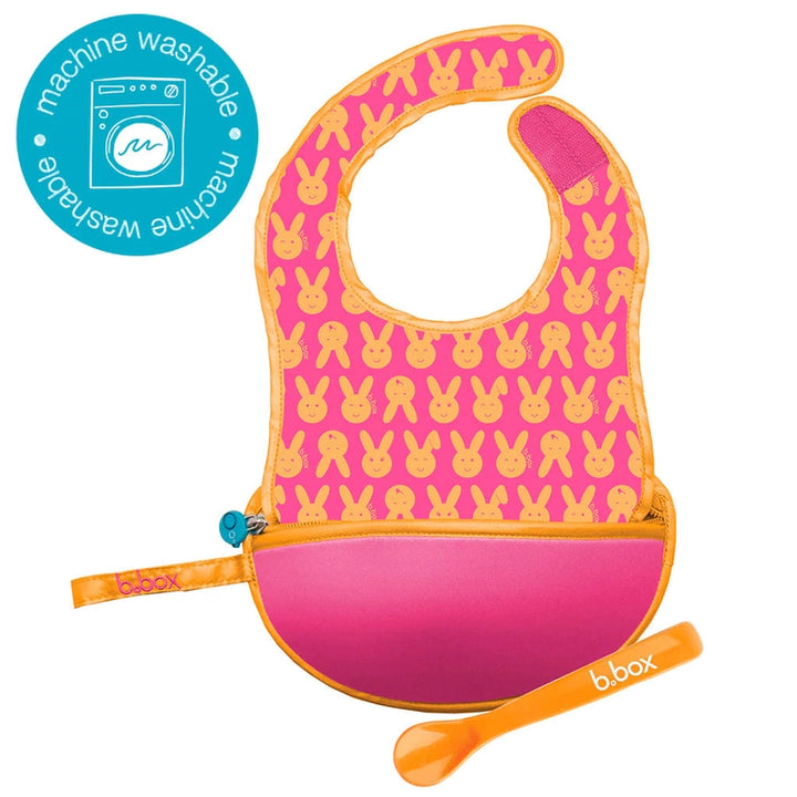 Travel Bib & Flexible Soft Bite Spoon Set Hip Hop Pink Orange