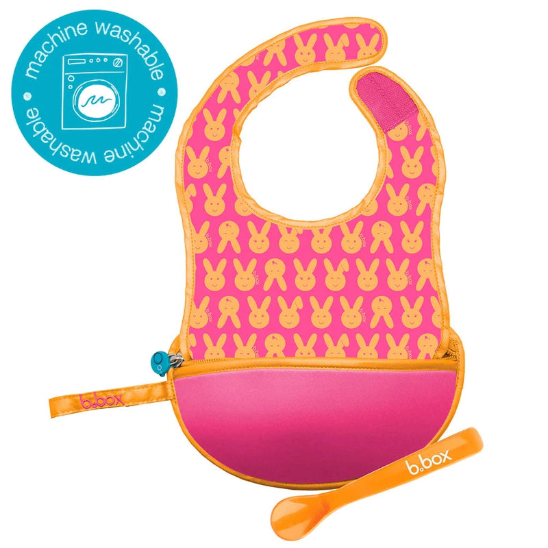 Travel Bib & Flexible Soft Bite Spoon Set Hip Hop Pink Orange