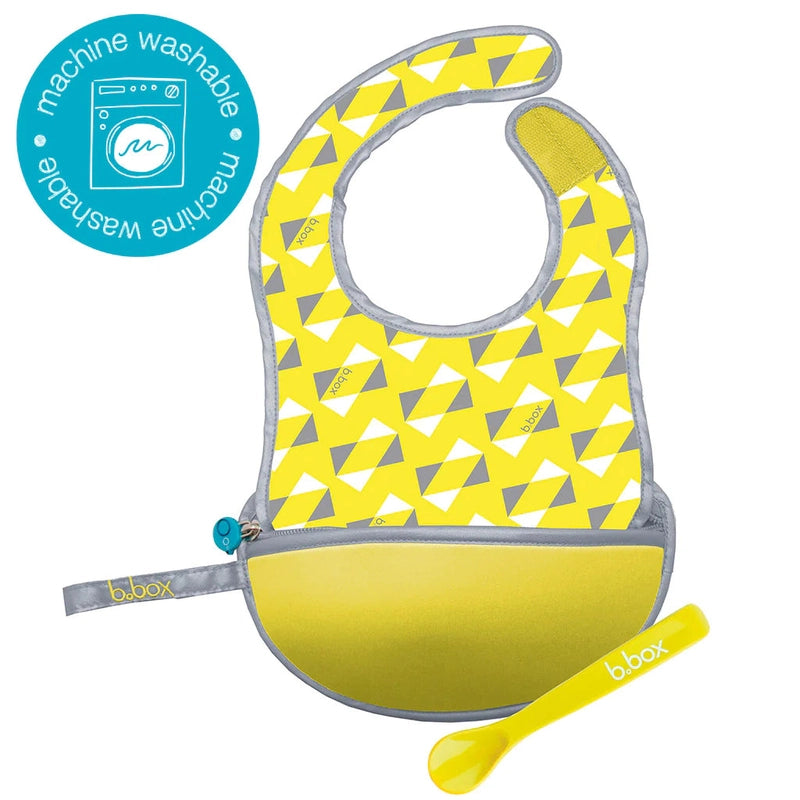 Travel Bib & Flexible Soft Bite Spoon Set Pine Splice Yellow Grey