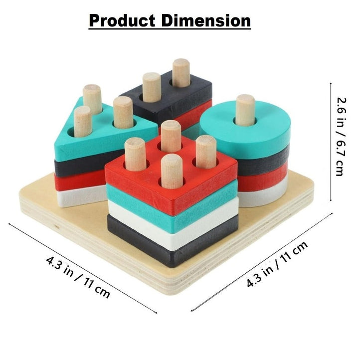 Wooden Educational Preschool Puzzles | Four Sets of Columns & Shape Sorter | Geometrical Learning Kit Toy For Kids