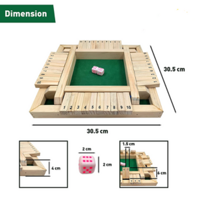 Shut The Box Dice Wooden Board Table Math Game with 2 Dice