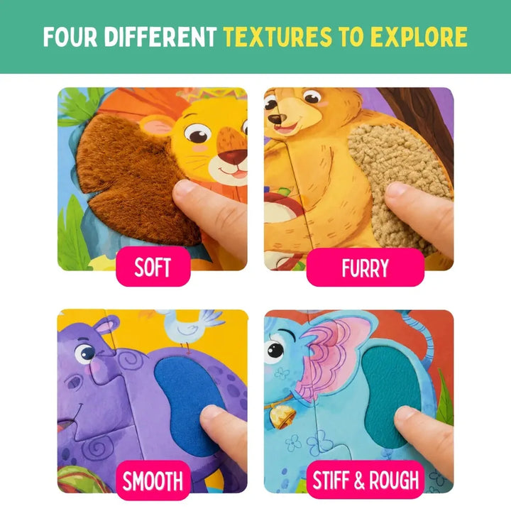 PepPlay My First Touch & Feel Puzzles - Wild Animals | Sensory Learning for Toddlers | 4 three-piece puzzles
