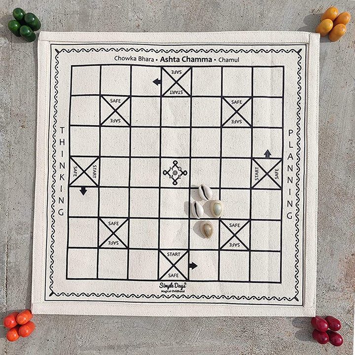 Ludo Indian Traditional Board Game - 34 x 34 Cms (Ashta Chamma | Chowka Bara | Taayam | Katta Mane)