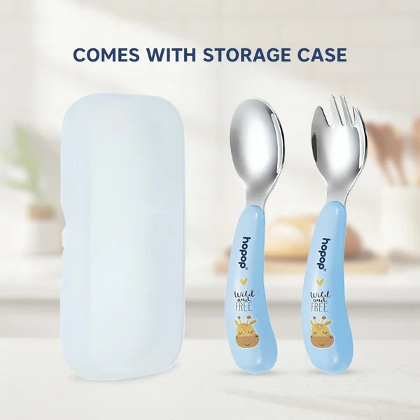 Hopop Stainless Steel Spoon & Fork Set with Travel Case | Portable Cutlery