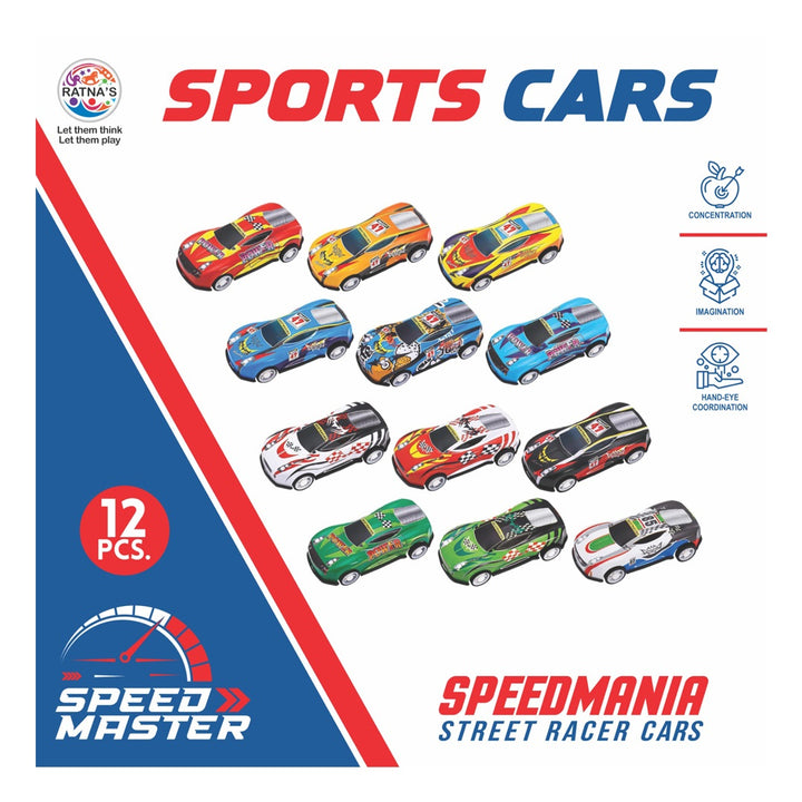 Ratna's Pack of 12 Pull Back Miniature Sports Cars Speed Master