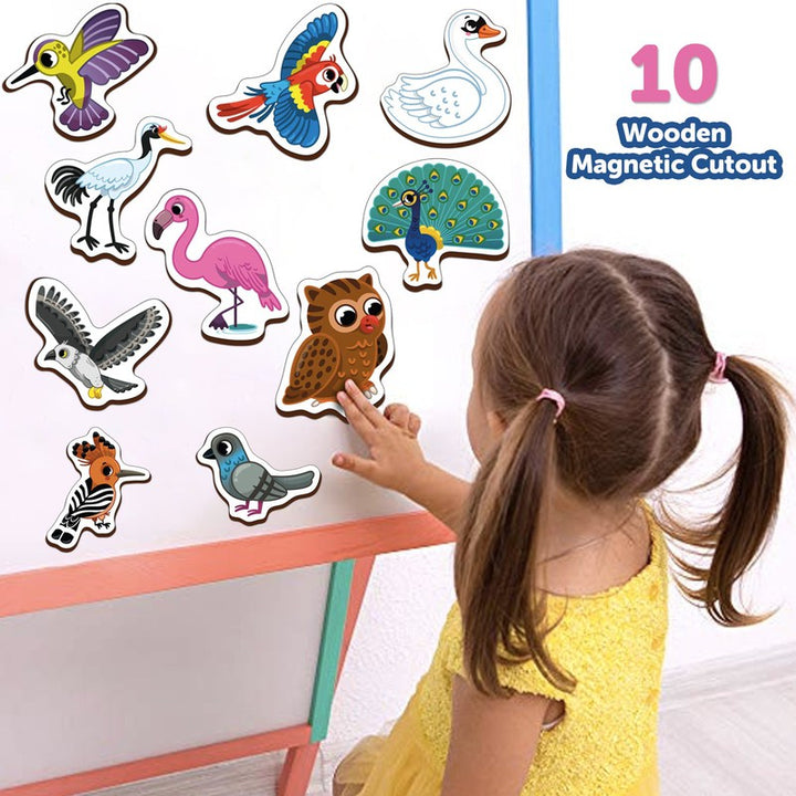 Birds Wooden Fridge Magnets (Set of 10)