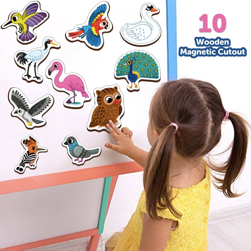 Birds Wooden Fridge Magnets (Set of 10)