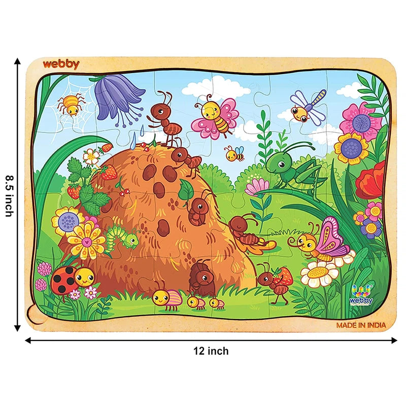 Colourful Bugs Wooden Jigsaw Puzzle, 24pcs