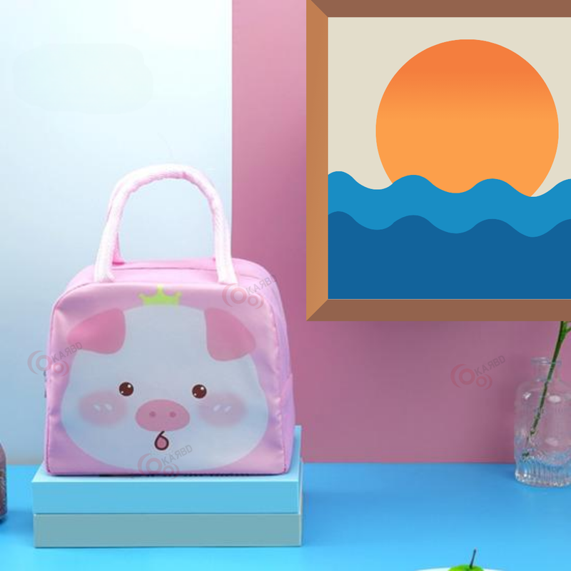 Insulated Lunch Box Bag with Aluminium Foil Insulation | Pink Colour, Piggy Design