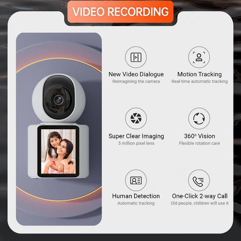 Indoor 2MP Security Camera with Screen, 2 Way Voice & Video Calling and WiFi 2.4Ghz (2-18 Years)