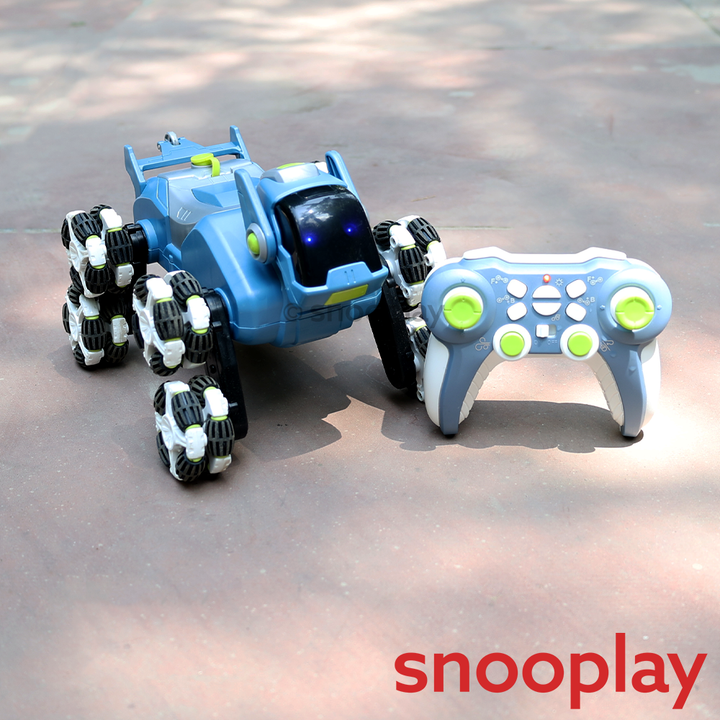 Lunar Pioneer 8 Wheel Remote Control Stunt Robot Dog - Spray, Music & Lights | 2.4GHz 360° Spin Action Toy (6-12 Years)
