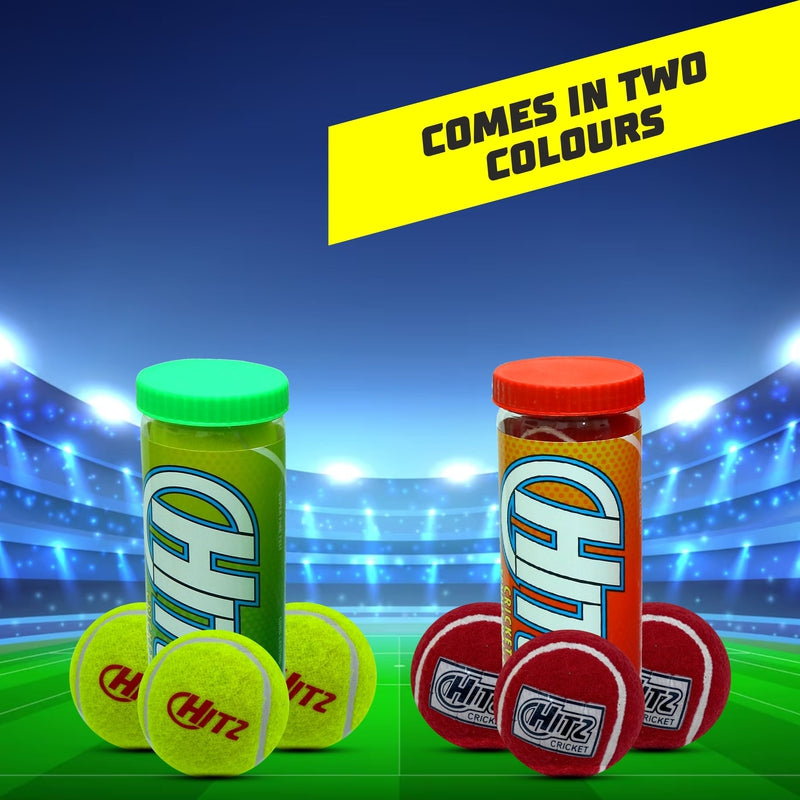 Hitz Cricket Tennis Ball (3 Pieces Jar) - Assorted Colours