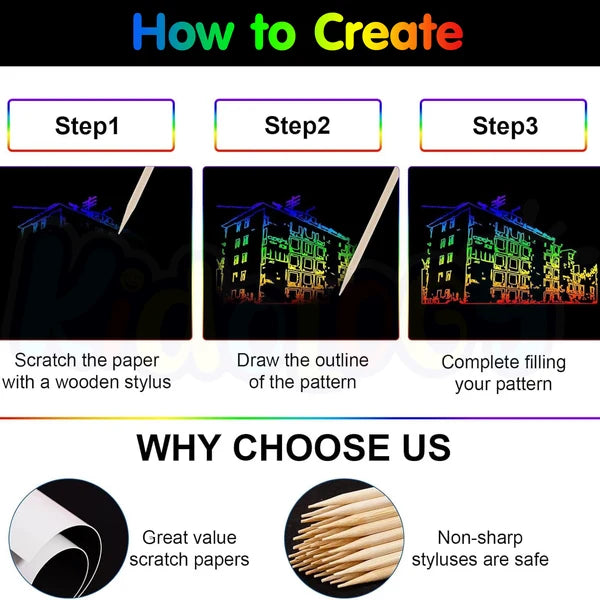 Kidology Scratch Art Notebook Set for Kids | Creative Drawing Art Book