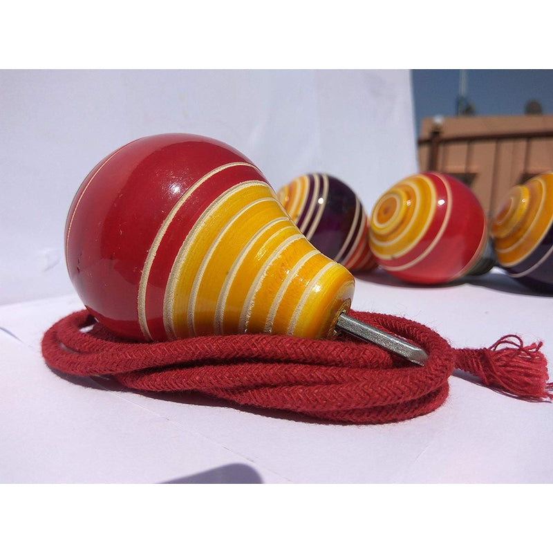 Wooden Spinning Tops (Lattoo/Bambaram/Buguri/Bongaram) with String - Assorted Colours