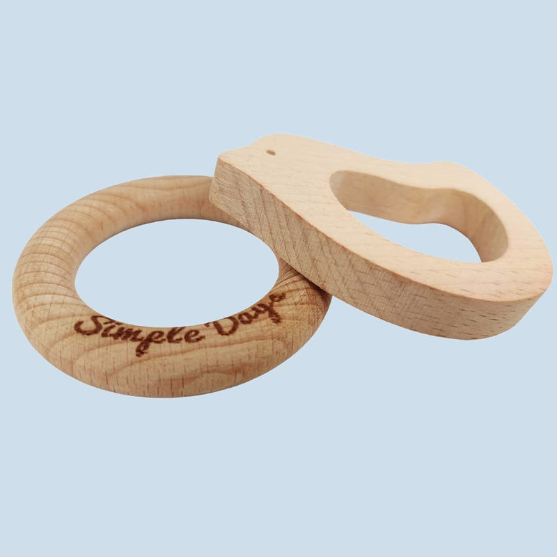 Bunny Ear Baby Teether Wooden Ring & Bird - Set of 2