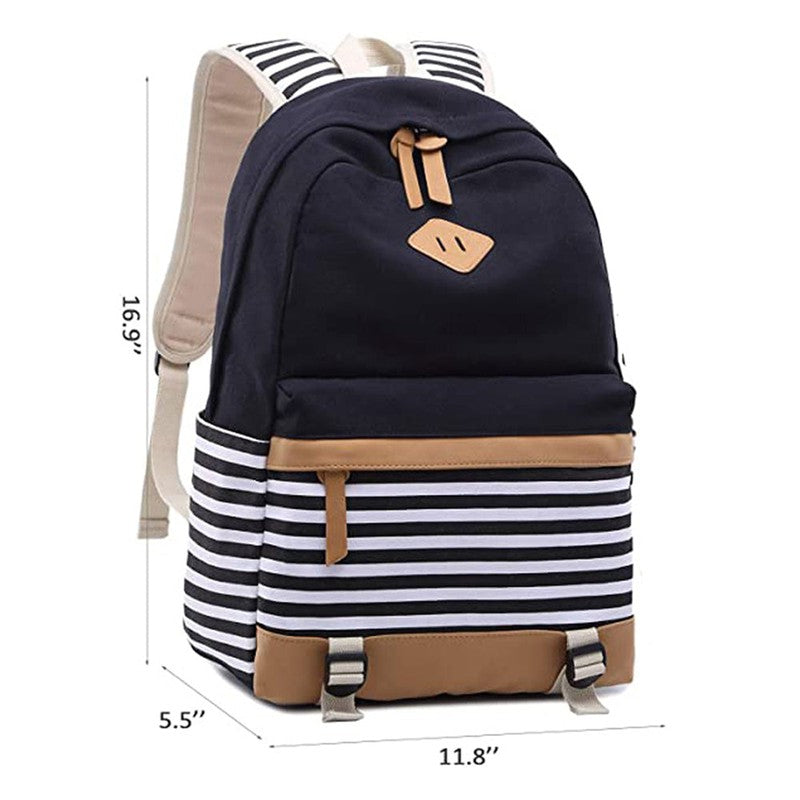 Black Stripes Matching Backpack with Lunch Bag & Stationery Pouch