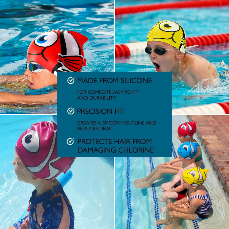 Fish Design Silicone Swimming Cap for Kids | Black Mix