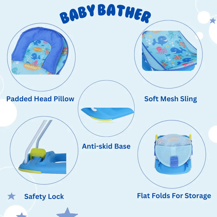 Infanto Baby Bather - Washable Mesh, Adjustable Backrest & Head Support