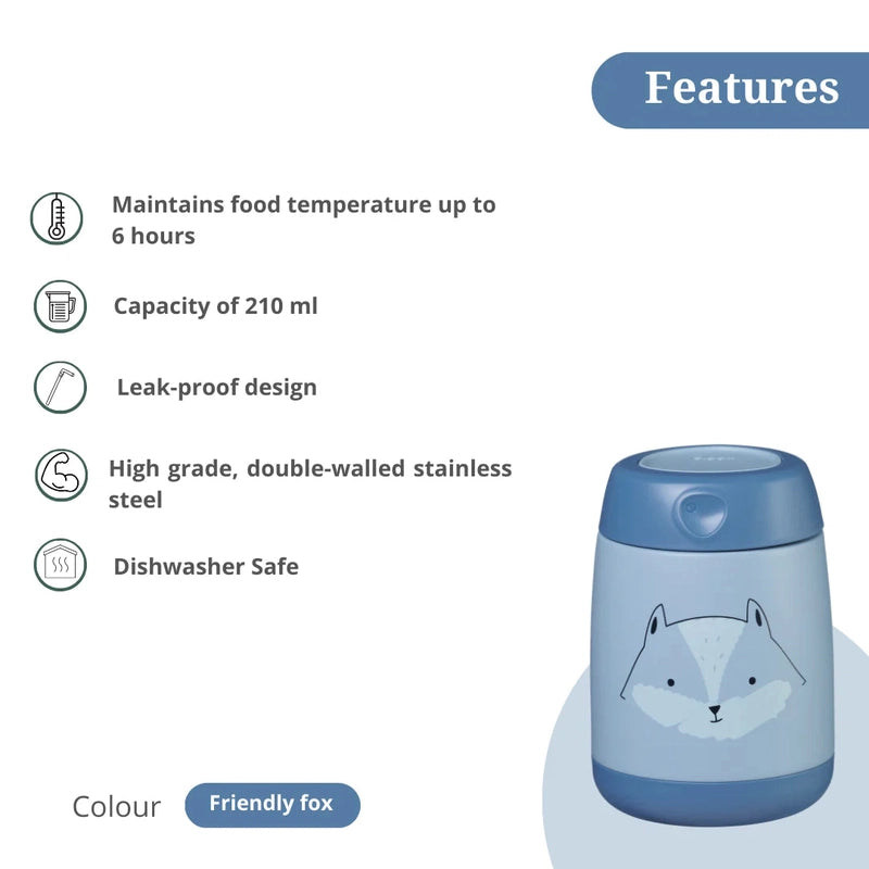 Insulated Mini Food Jar 210ml Friendly fox Blue