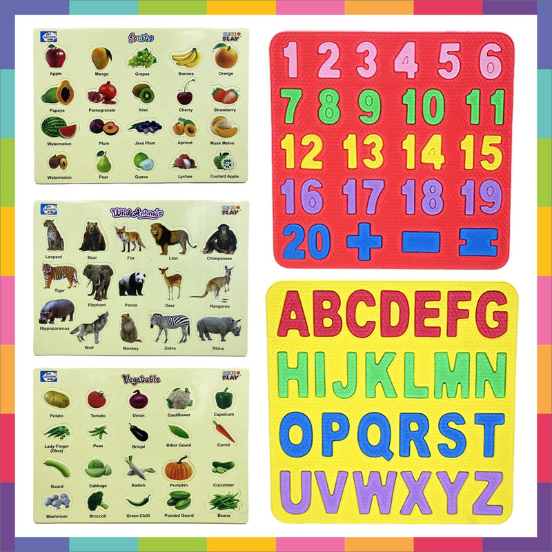 Learning Set (5 Puzzles: Alphabets, Numbers, Animals, Fruits and Vegetables)