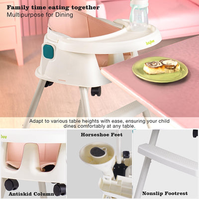 4 in 1 Convertible High Chair for Kids with Comfortable Seat Adjustable Height and Footrest with Detachable Food Tray, Three Point Safety Belt Feeding Booster Seat