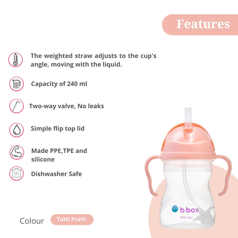 Weighted Straw Sippy Cup 240ml Tutti Fruiti Light Pink
