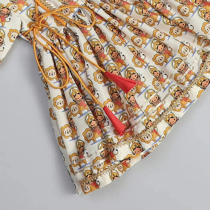 The Little Tales Durgaji Print Kurta Payjama Set (6-7 Years)