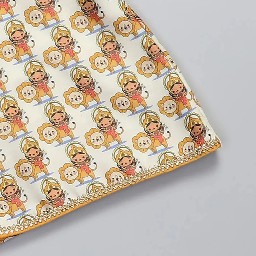 The Little Tales Durgaji Printed Kurta Payjama Set