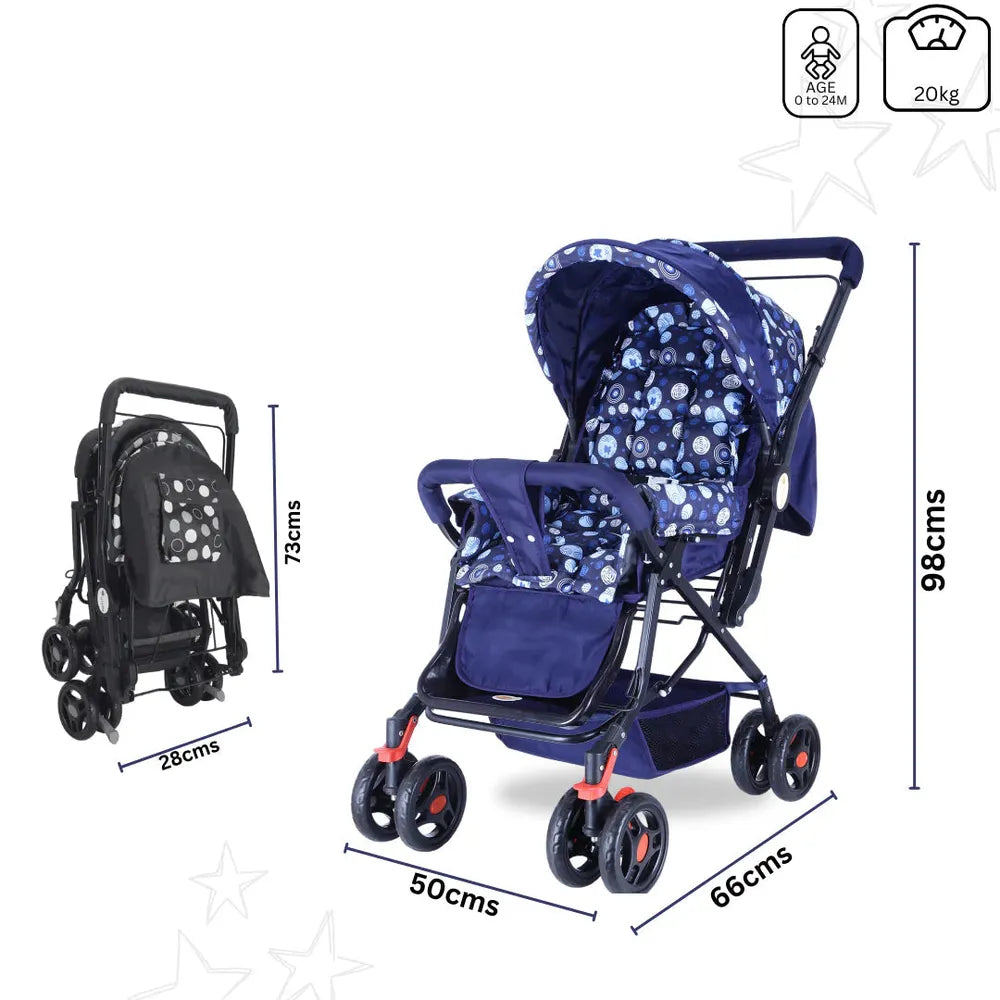 Infanto Babylove Stroller with 3-Position Adjustable Seat & 5-Point Safety Harness