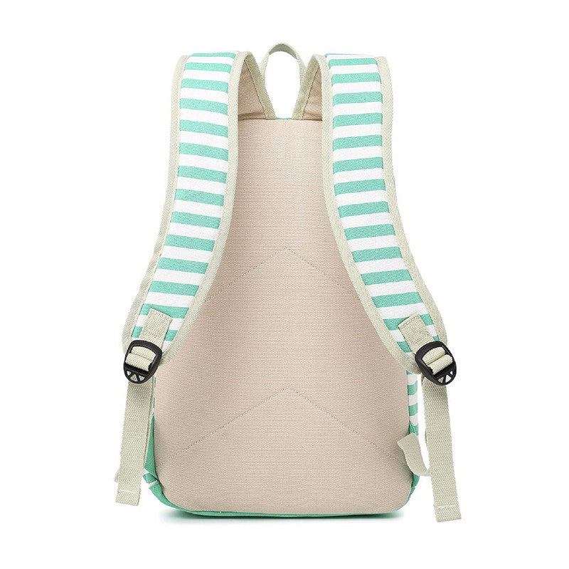 Green stripes Backpack with Lunch Bag & Stationery Pouch (Mint Green)