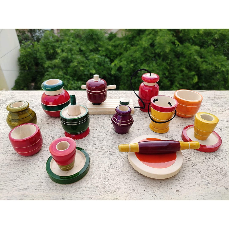 Wooden Traditional Indian Kitchen Set Toys - 16 Pieces