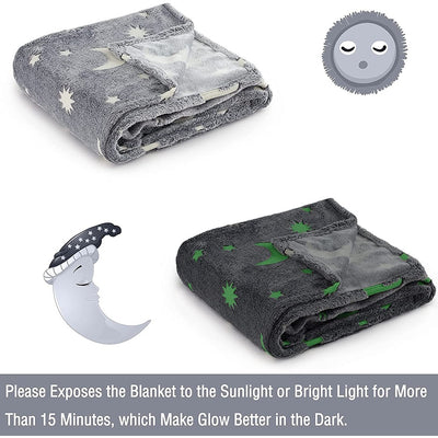 Moon and Stars Luminous Throw Grow in Dark Blanket