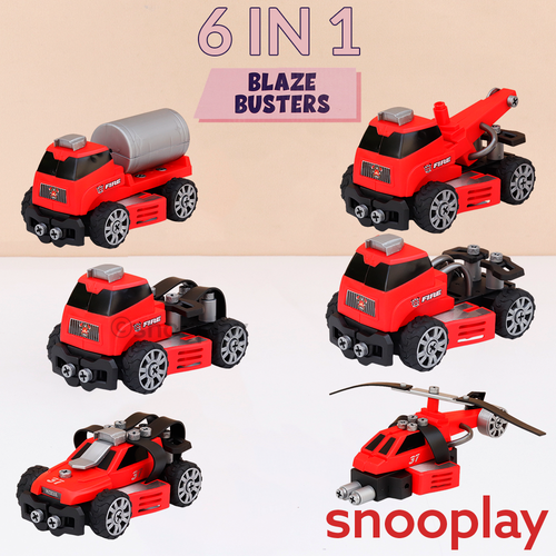 Tak Tak Toys 6 in 1 Fire Vehicles Building Set - 58 Pieces | Blaze Busters (3-8 Years)