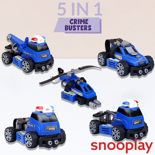 Tak Tak Toys 5 in 1 Police Vehicles Building Set - 54 Pieces | Crime Busters (3-6 Years)