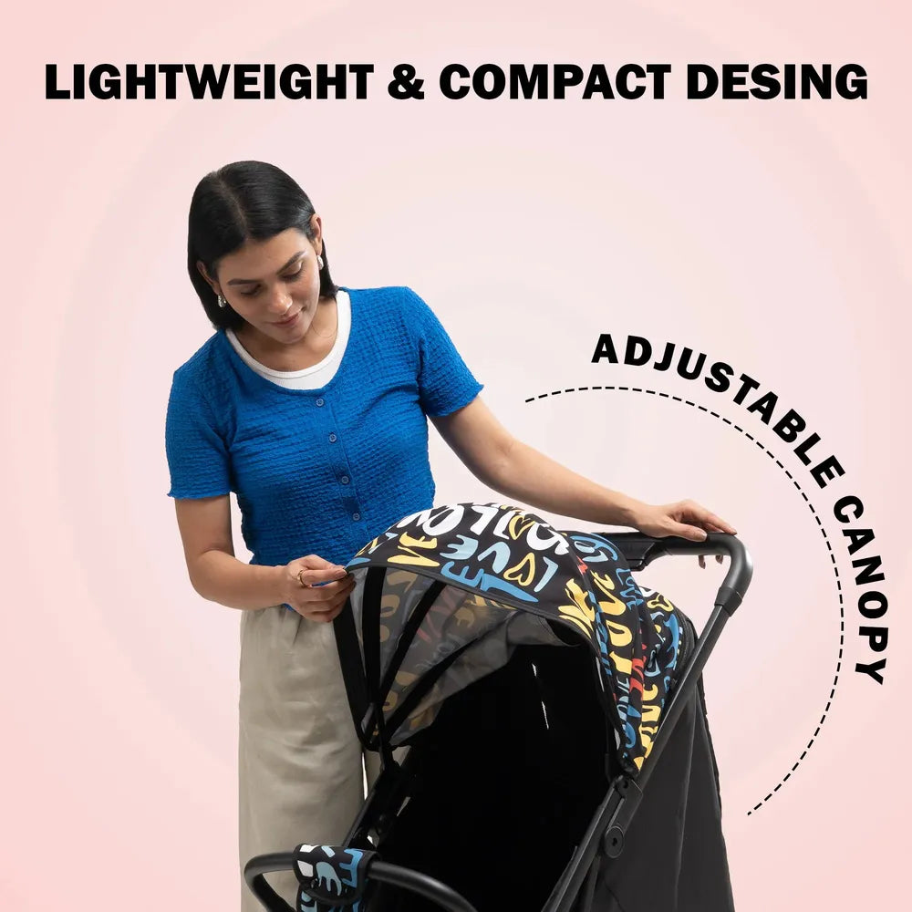 Tinyberg Baby Stroller with 5 Point Safety Belt | Upto 25 Kg | One Hand Fold | Cabin Stroller | Multiple Recline | FeatherLite