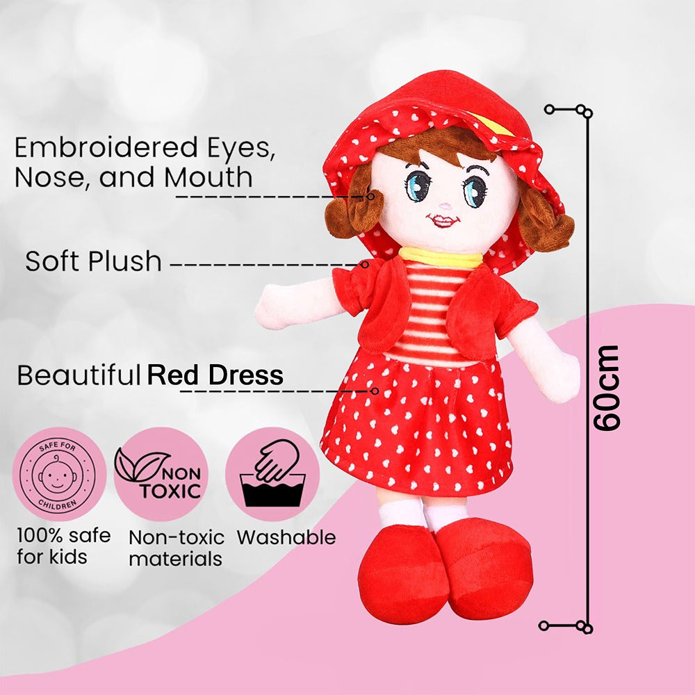 Red Super Soft Stuffed Huggable Girl Winky Doll | Washable - Height 60 cm