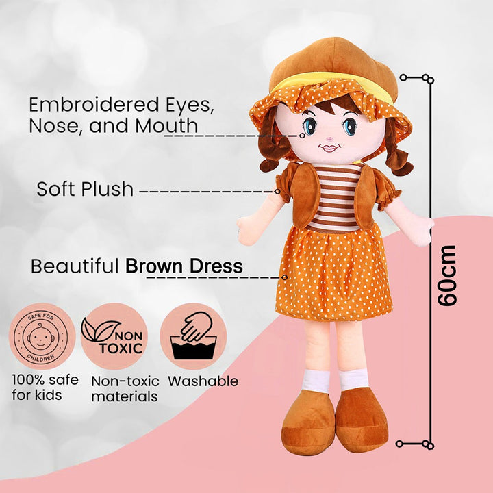 Brown Super Soft Stuffed Huggable Girl Winky Doll | Washable - Height 60 cm