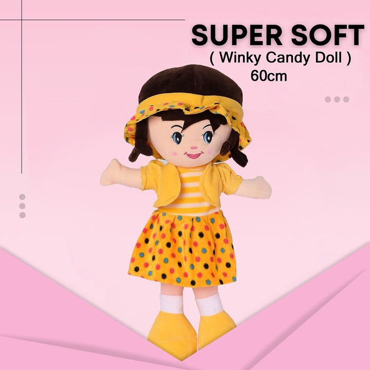 Yellow Super Soft Stuffed Huggable Girl Winky Doll | Washable - Height 60 cm