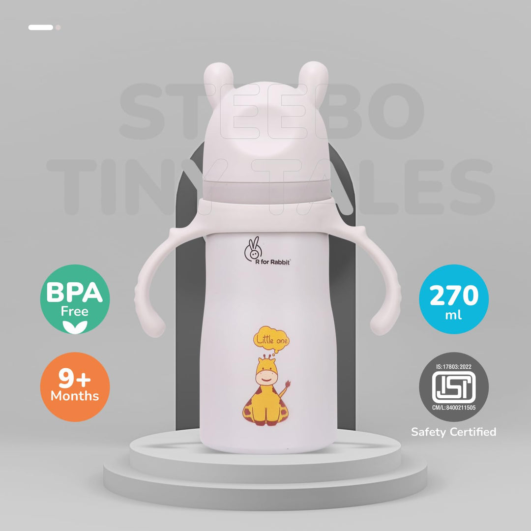 R for Rabbit Steebo Tiny Tales 2 in 1 Spout and Straw Sipper Stainless Steel Bottle - 270ml | Beige