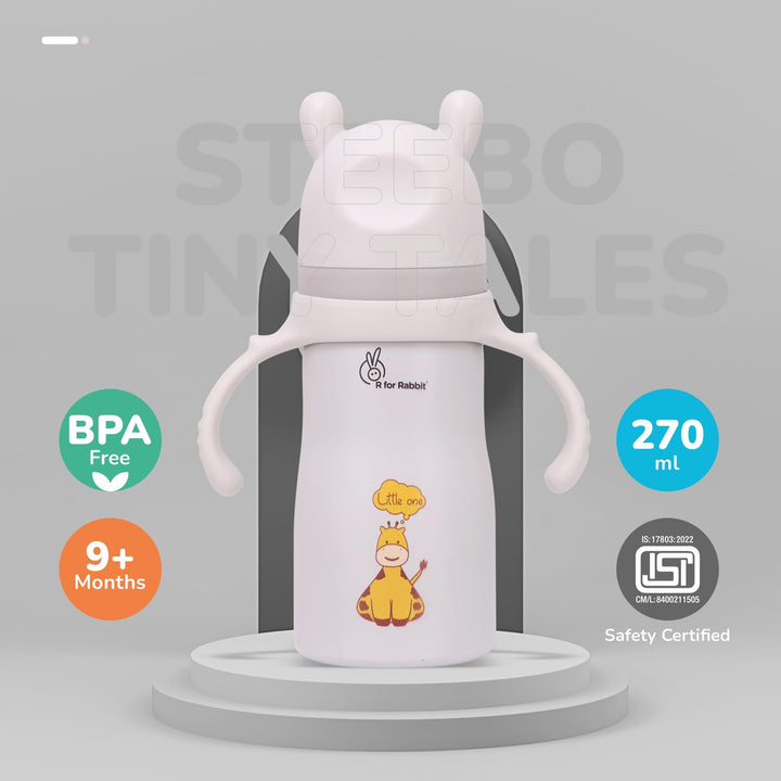 R for Rabbit Steebo Tiny Tales 2 in 1 Spout and Straw Sipper Stainless Steel Bottle - 270ml | Beige