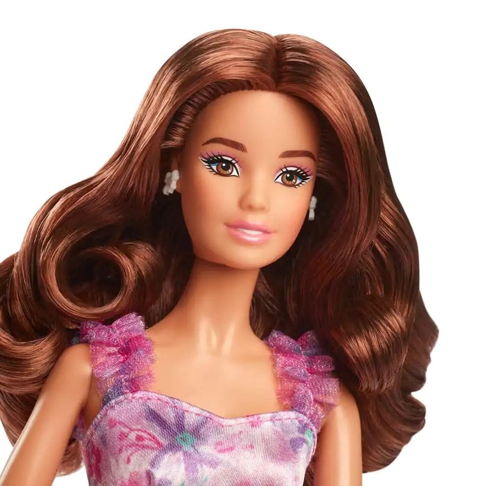 Mattel Original Licensed Barbie Signature Birthday Wishes Doll | Collectible Barbie in Lilac Satin Dress with Wavy Brown Hair