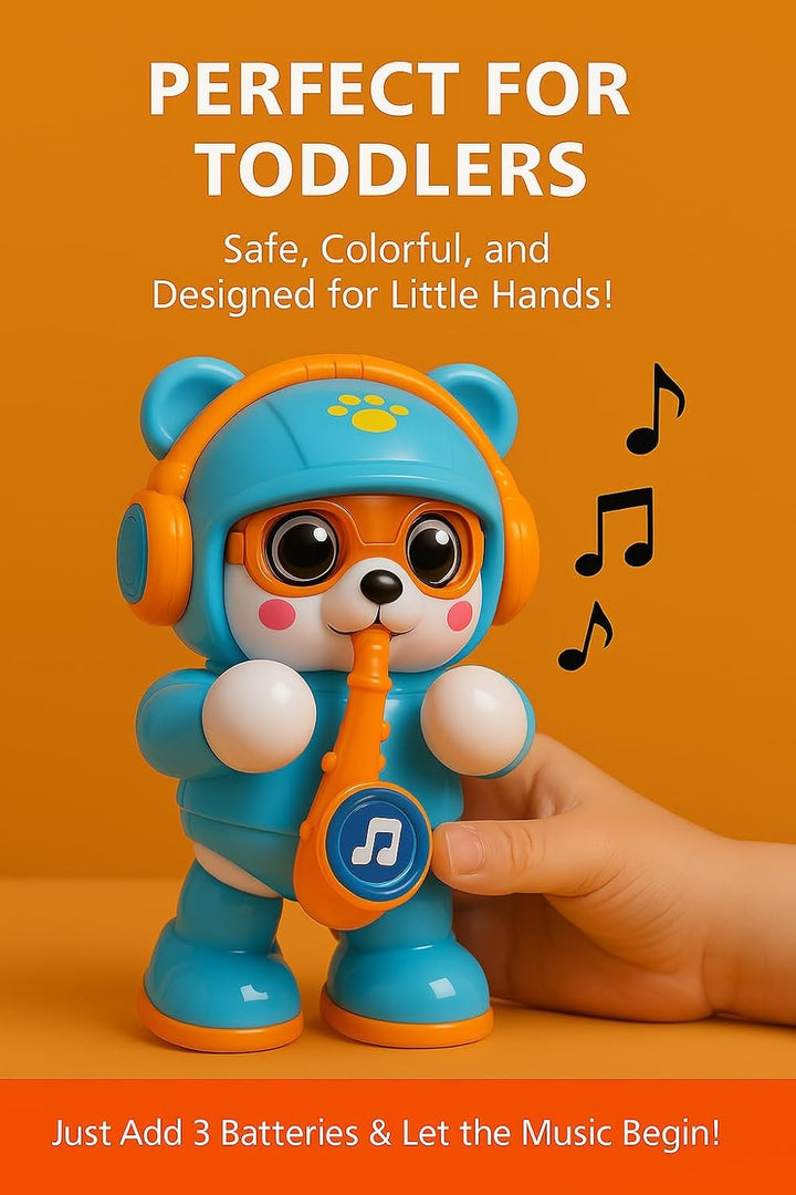 Saxophone Bear Toy for Kids | Lights, Music, Dancing Bear Toy - Blue