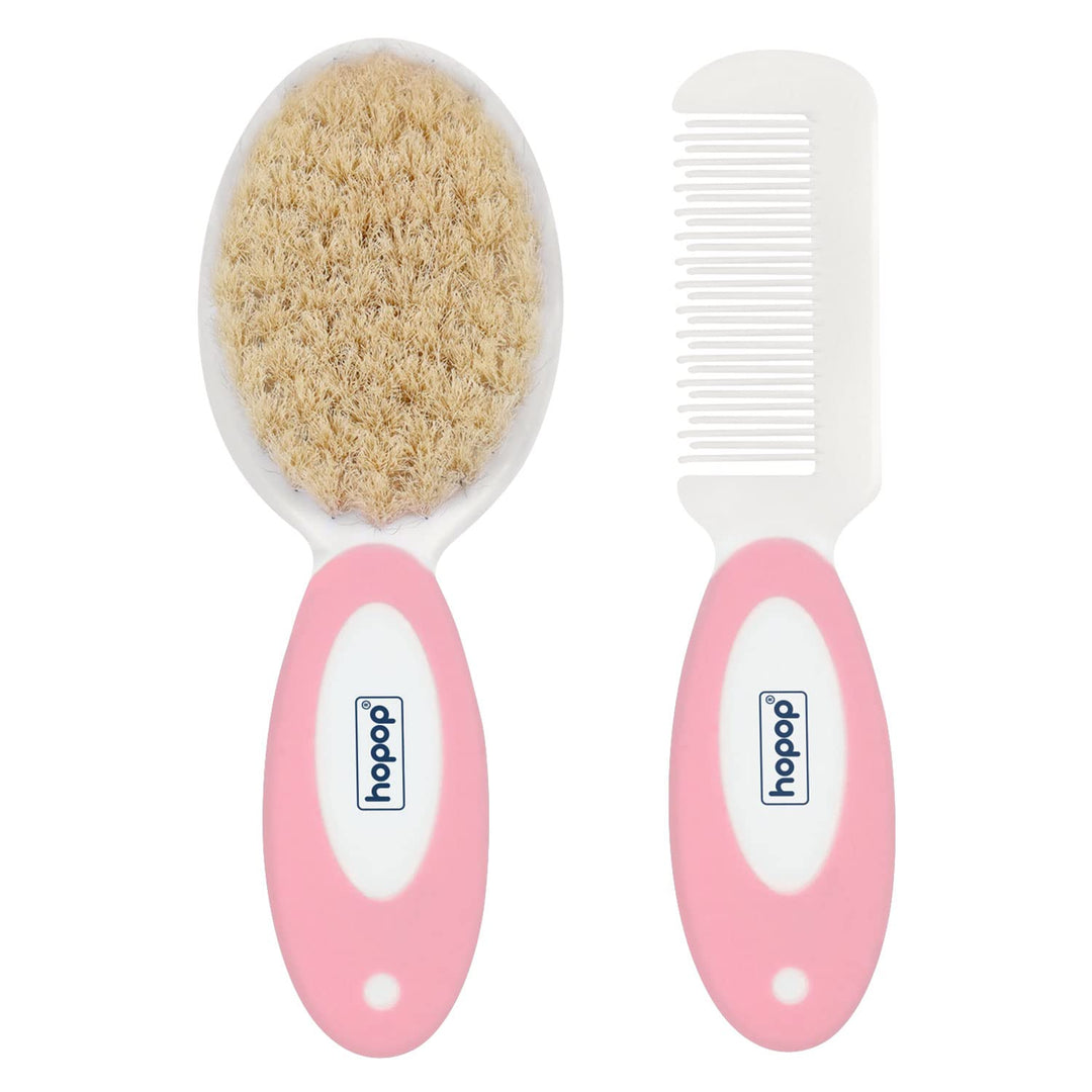 Hopop Baby Natural Bristle Hair Brush & Rounded Teeth Comb Set